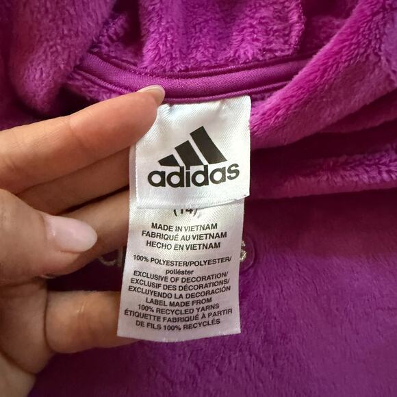 Adidas Girls Faux Fur Hoodie Sweatshirt - Purple - Size Large (14) - Picture 3 of 9